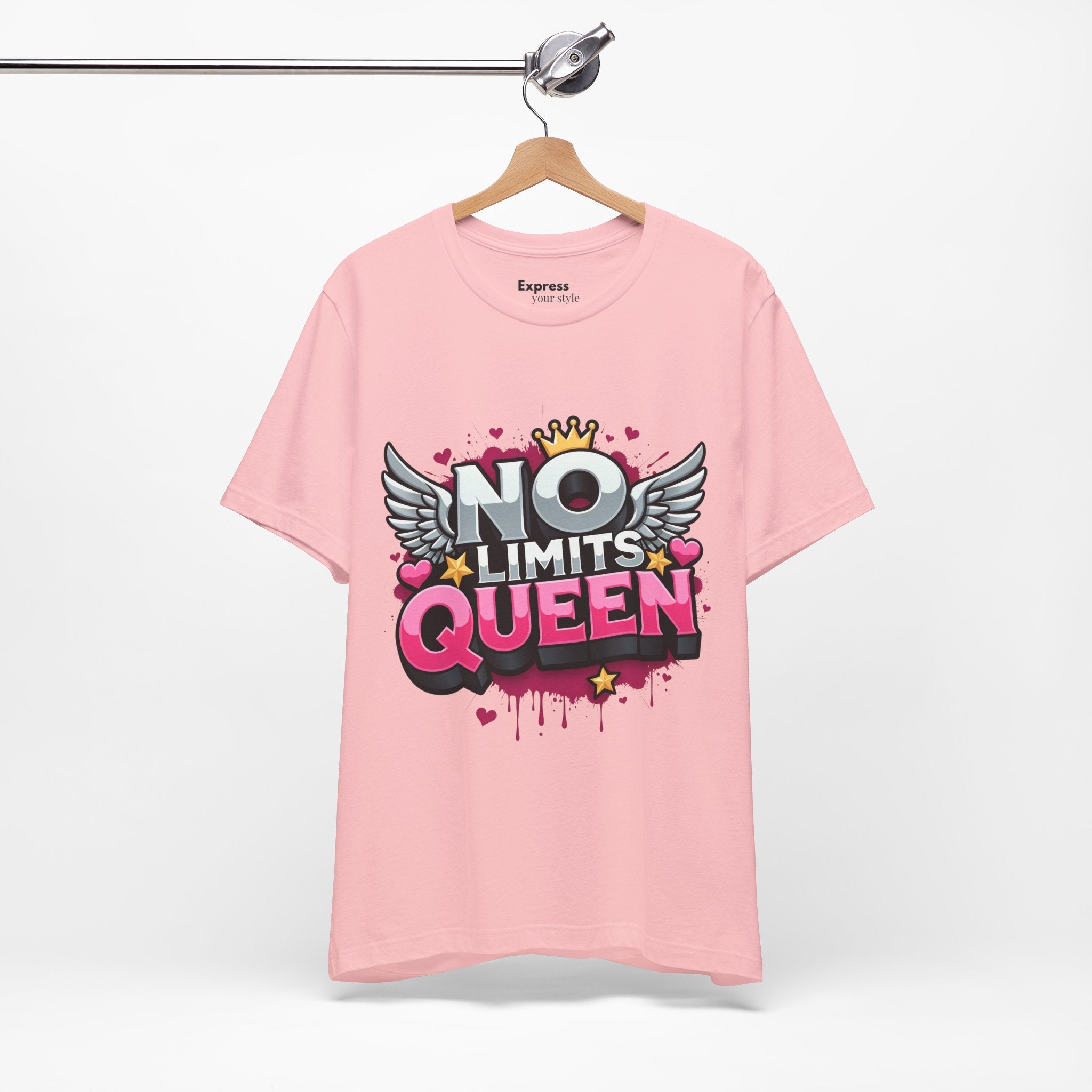 No Limits Queen Graphic Tee — Empowering Pink Crown Winged T-Shirt