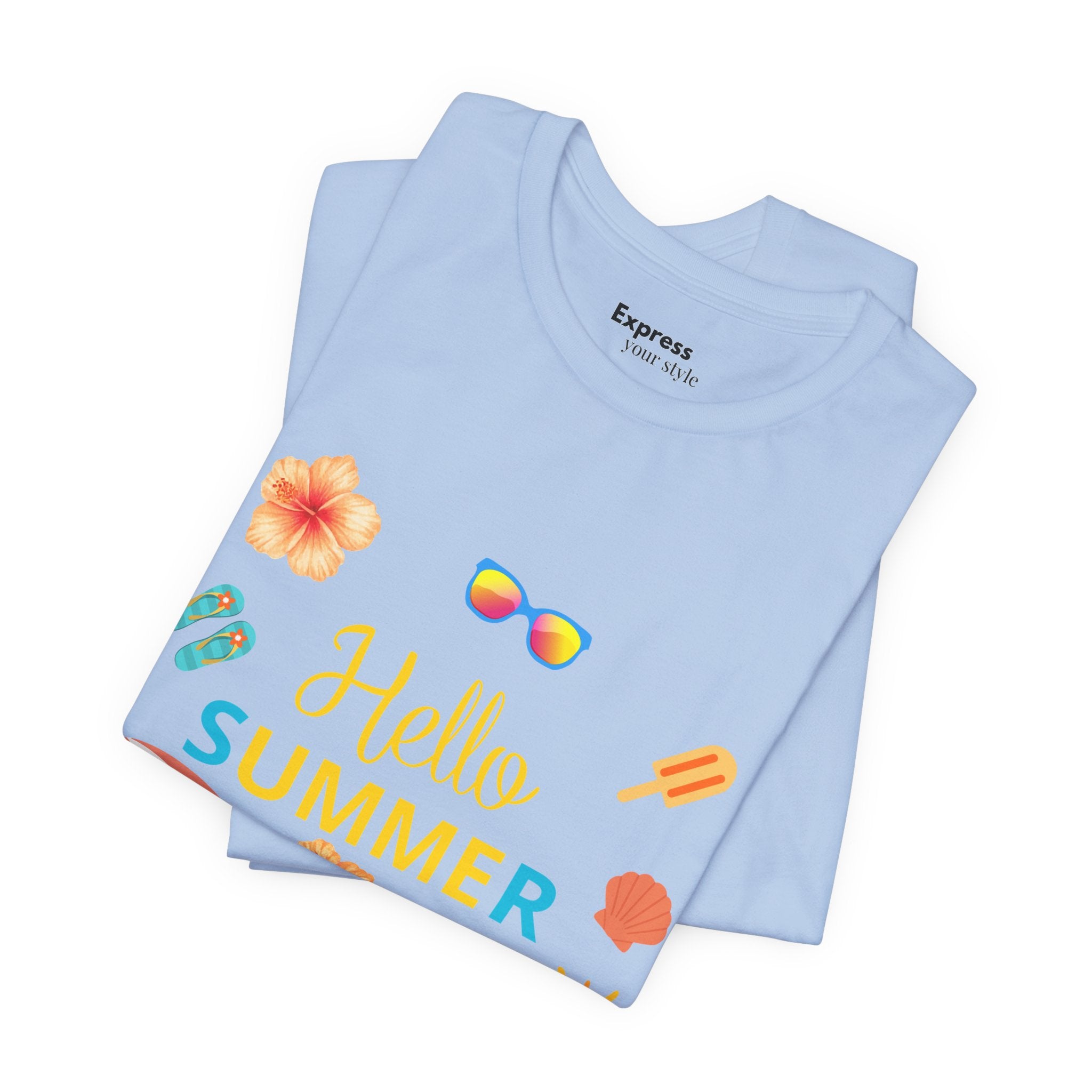 Hello Summer Graphic Tee – Beach Icons T‑Shirt