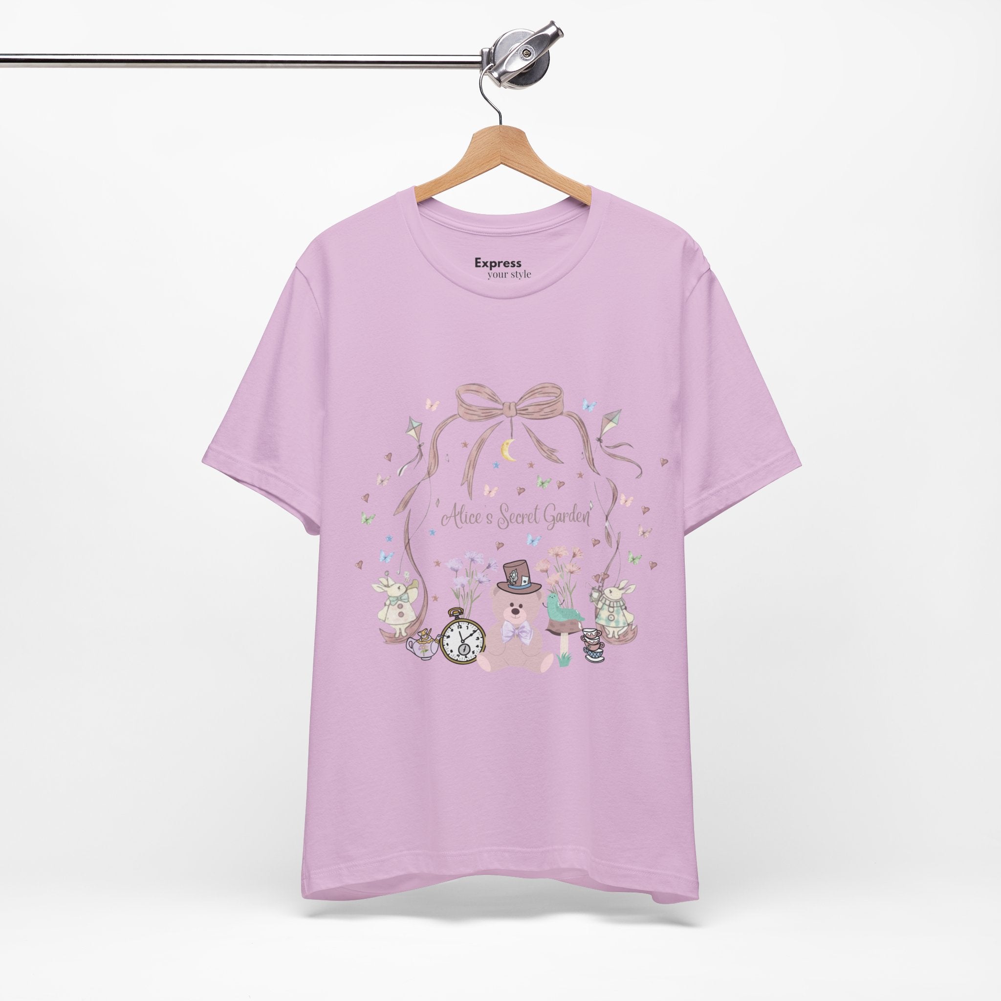 Cute Pastel Teddy Garden T‑Shirt — "Alice in Sweet Garden" Cute Vintage Teacup & Clock Design