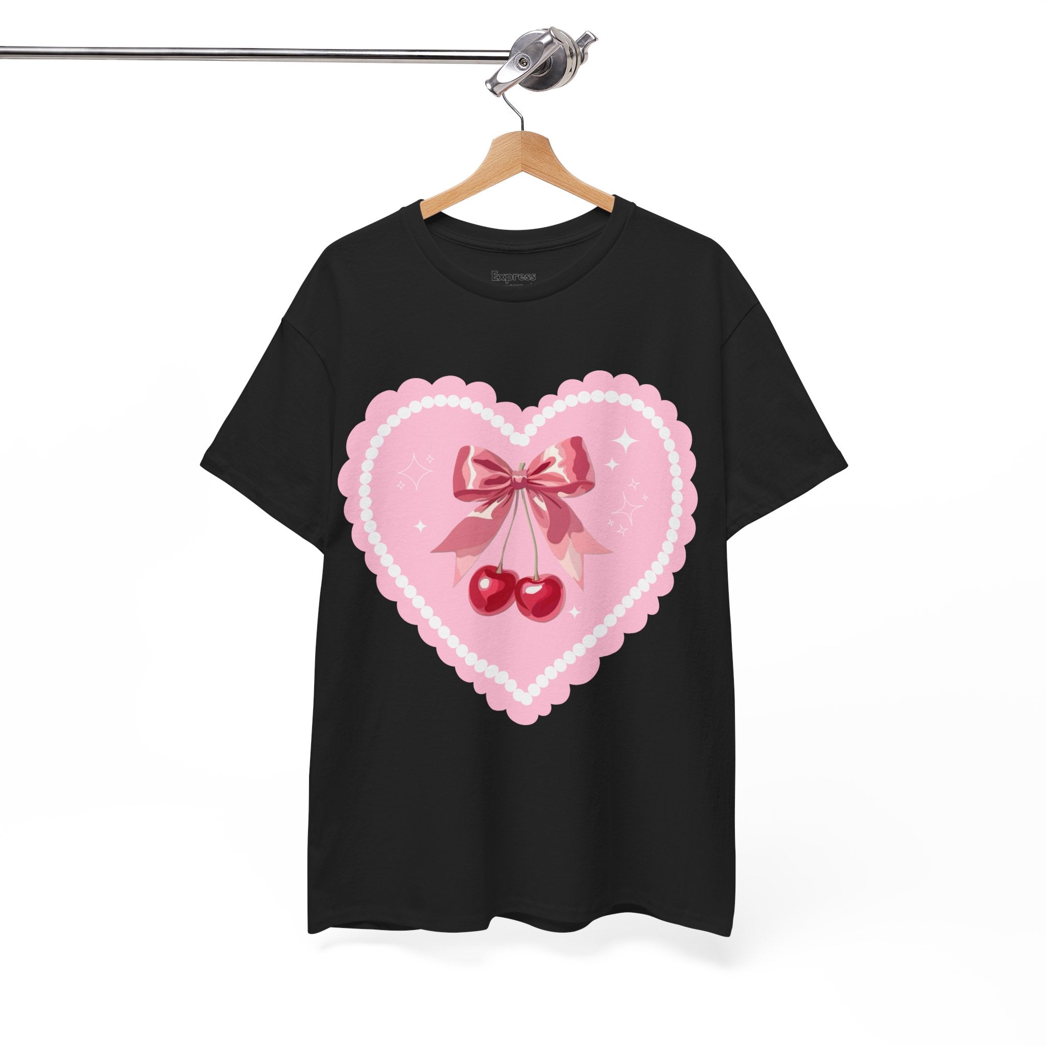 Pink Heart Cherry Graphic Tee — Cute Kawaii Valentine Shirt