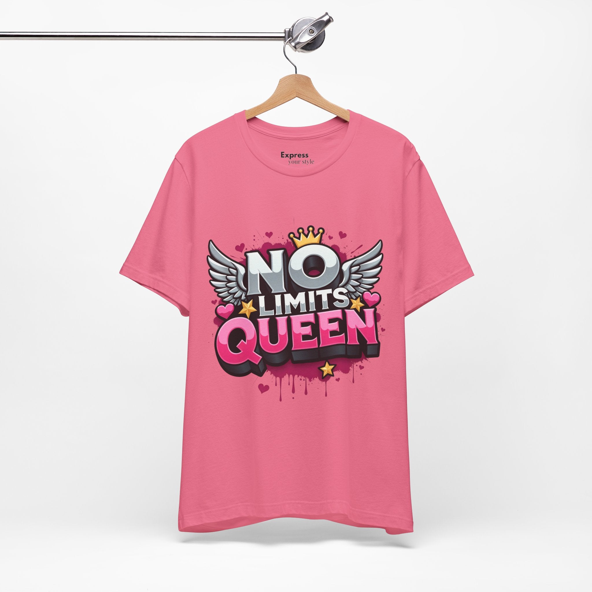 No Limits Queen Graphic Tee — Empowering Pink Crown Winged T-Shirt