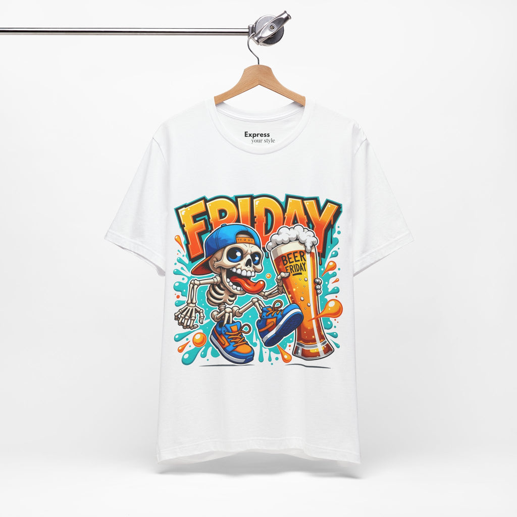 Friday Beer Skeleton Tee – Funny Weekend Drinking T-Shirt