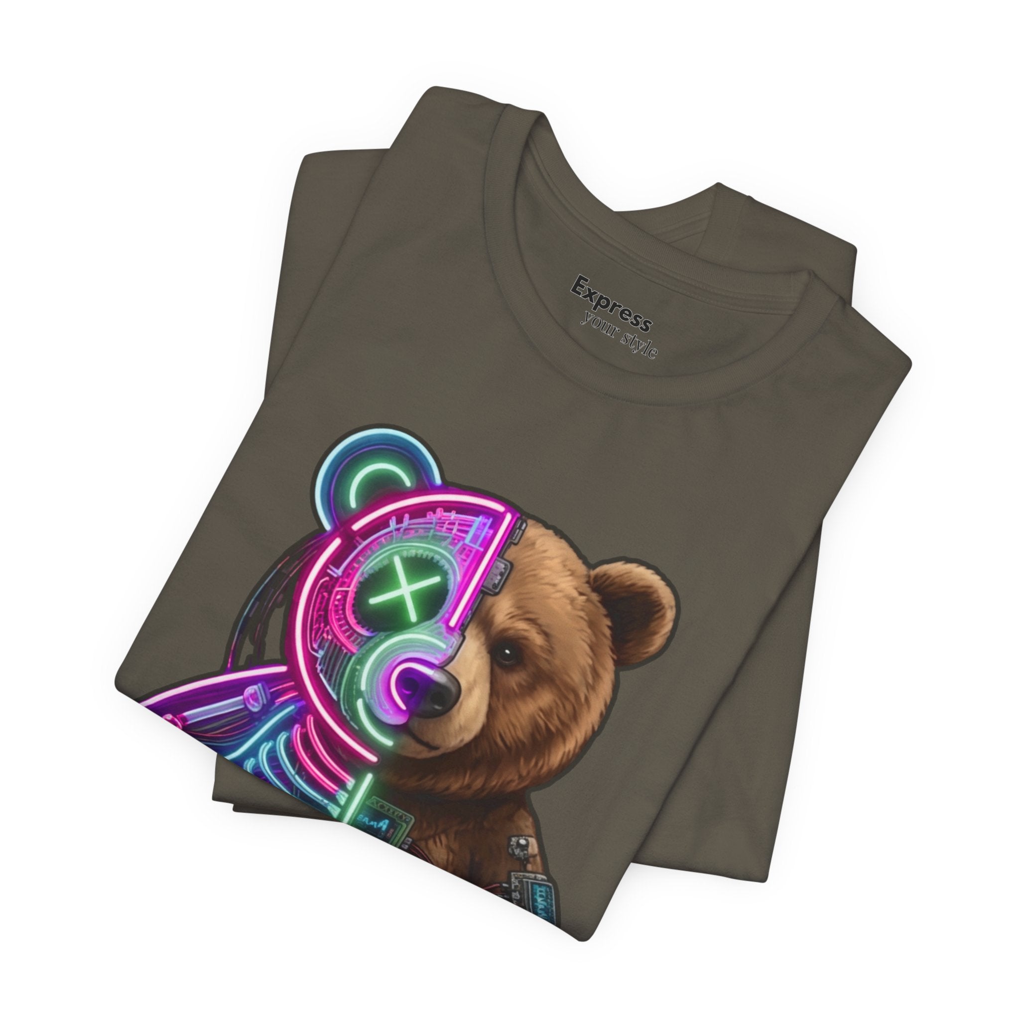 Dualcore Teddy T‑Shirt — Neon Cyberpunk Bear Graphic Tee