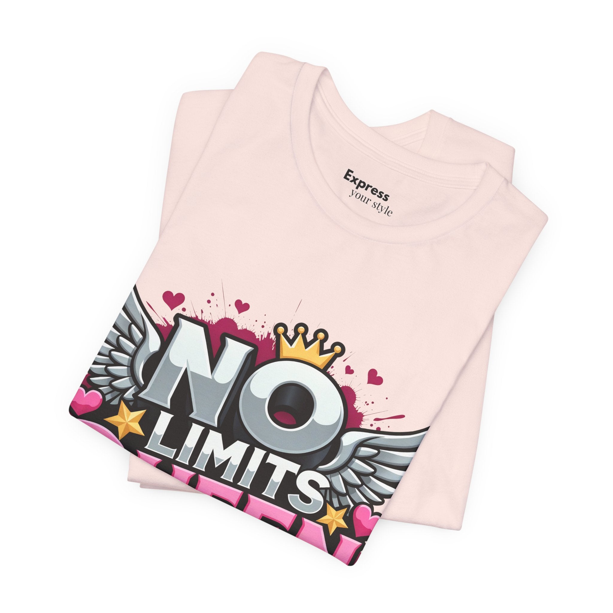 No Limits Queen Graphic Tee — Empowering Pink Crown Winged T-Shirt