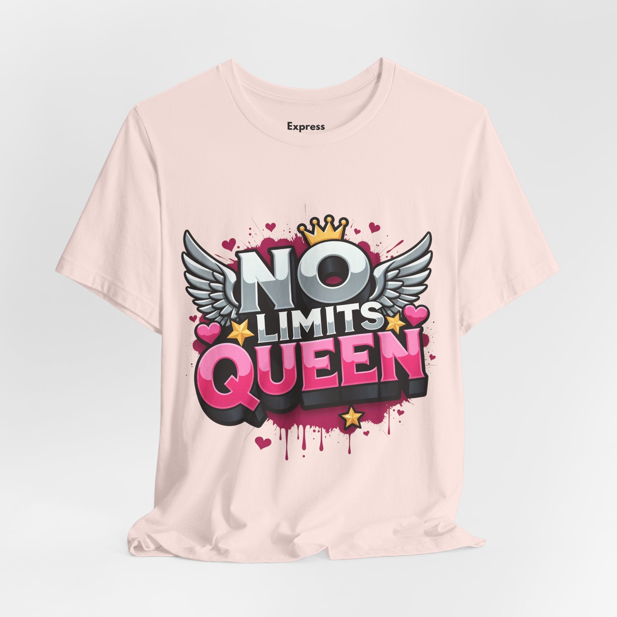 No Limits Queen Graphic Tee — Empowering Pink Crown Winged T-Shirt