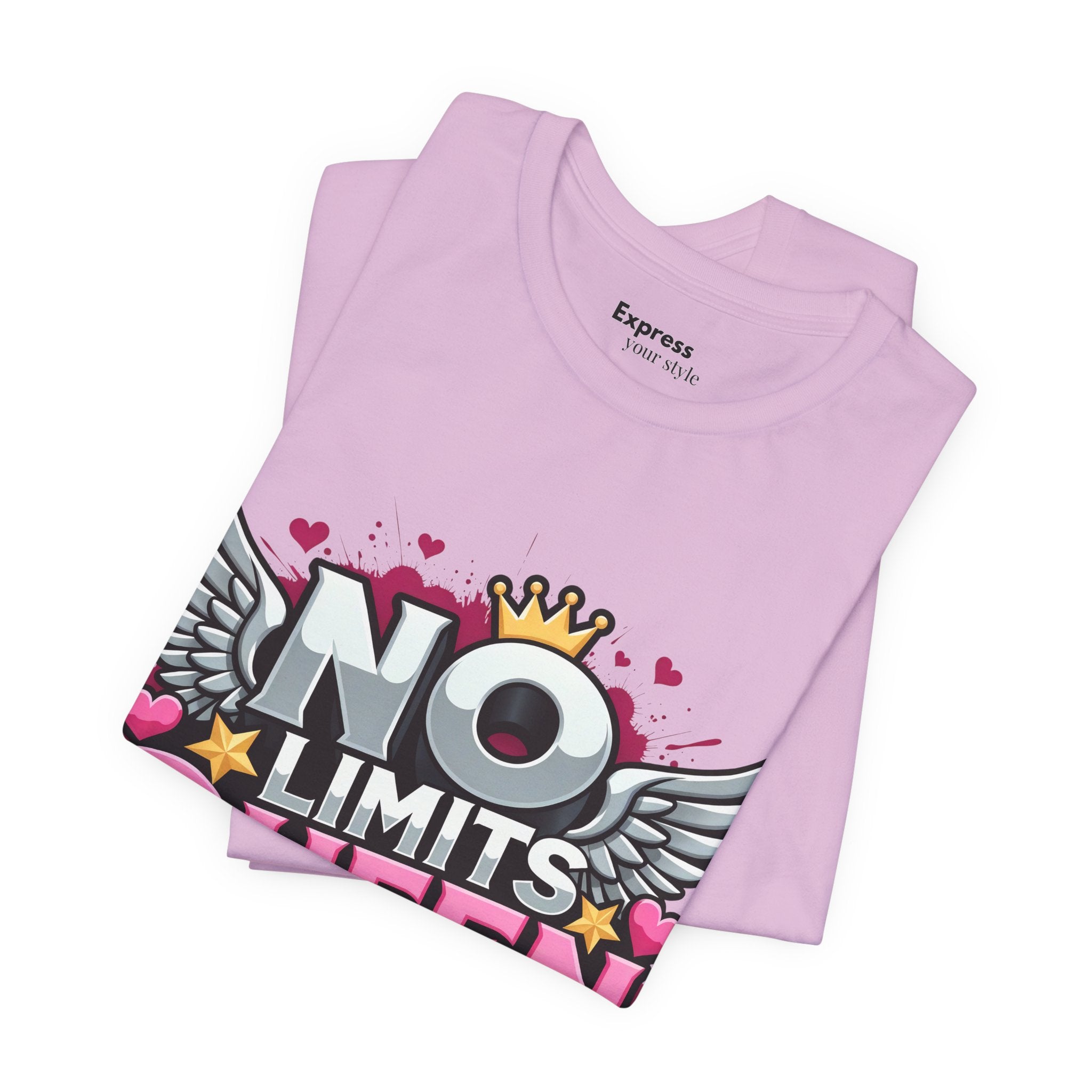 No Limits Queen Graphic Tee — Empowering Pink Crown Winged T-Shirt