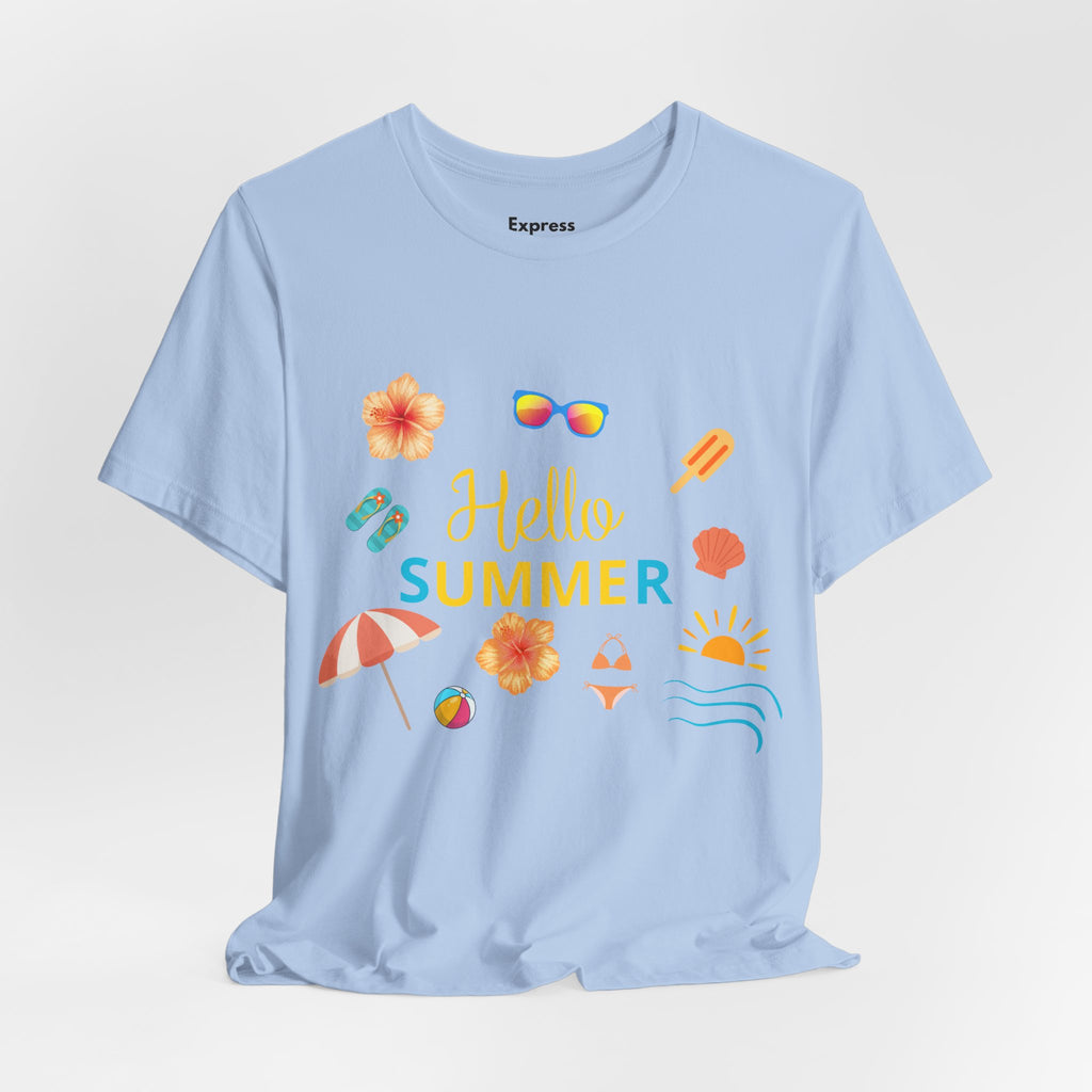 Hello Summer Graphic Tee – Beach Icons T‑Shirt