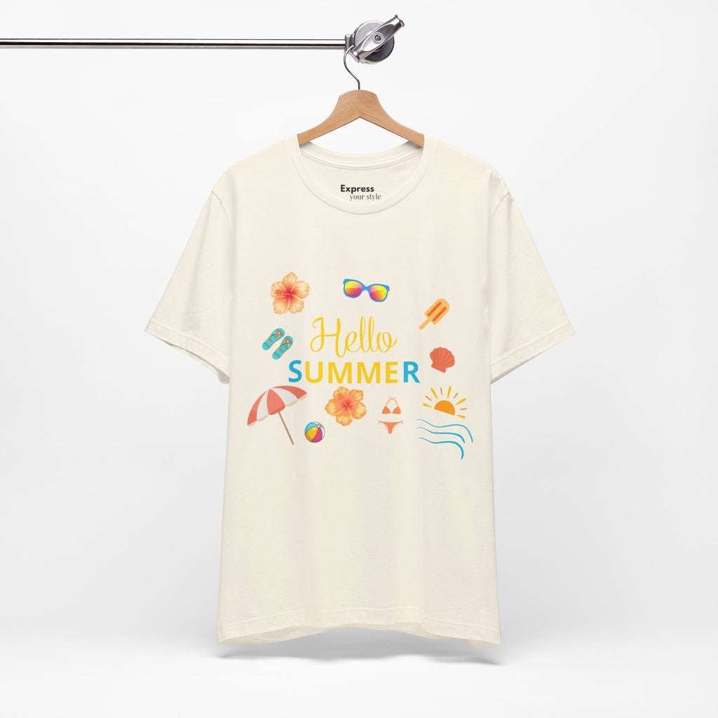 Hello Summer Graphic Tee – Beach Icons T‑Shirt