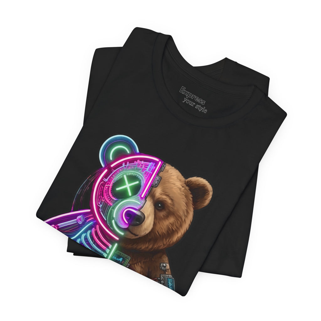 Dualcore Teddy T‑Shirt — Neon Cyberpunk Bear Graphic Tee